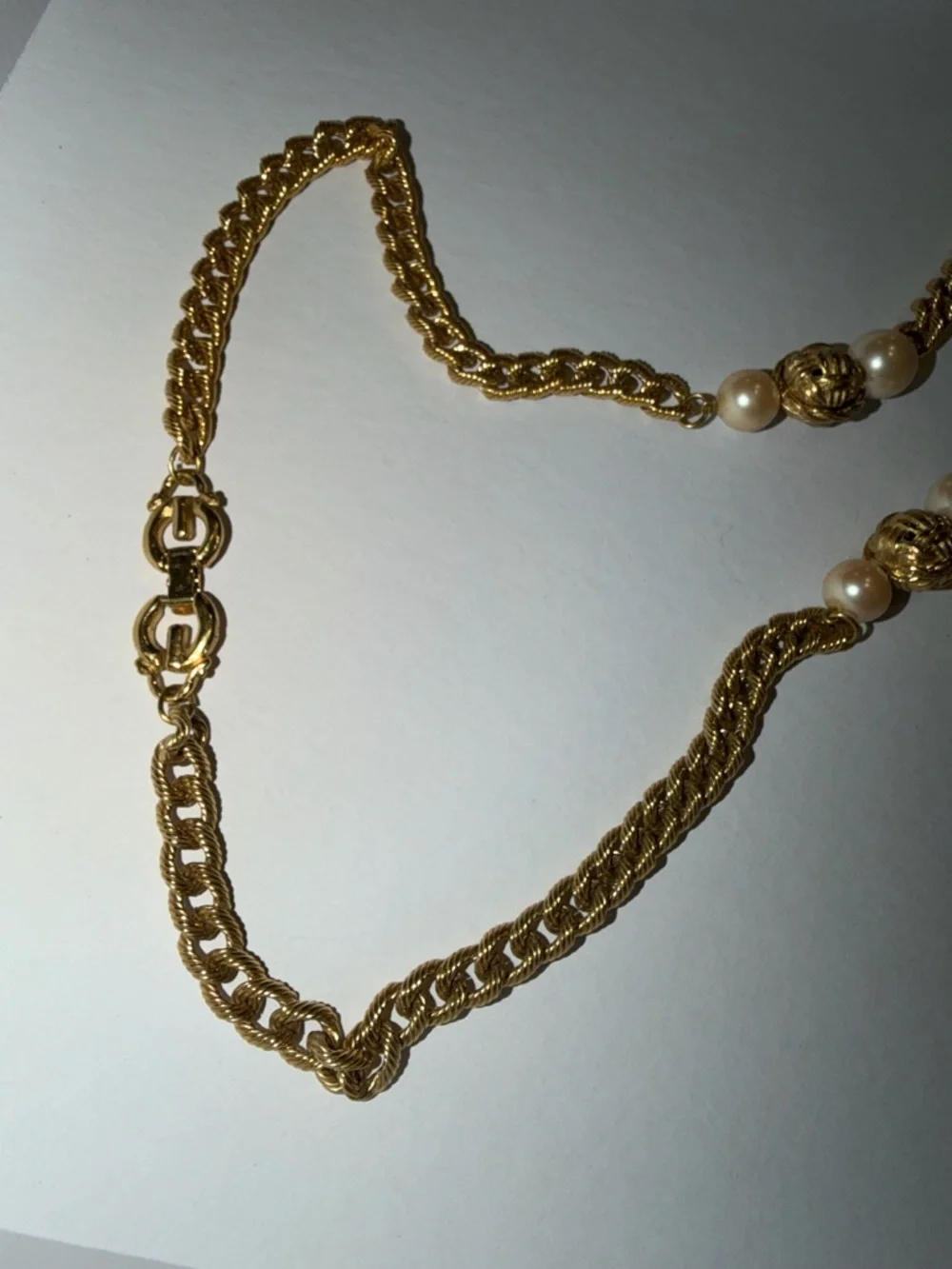 Vintage Givenchy Gold-Tone & Faux Pearl Haute Couture Runway 80’s Long Necklace - Picture 9 of 15